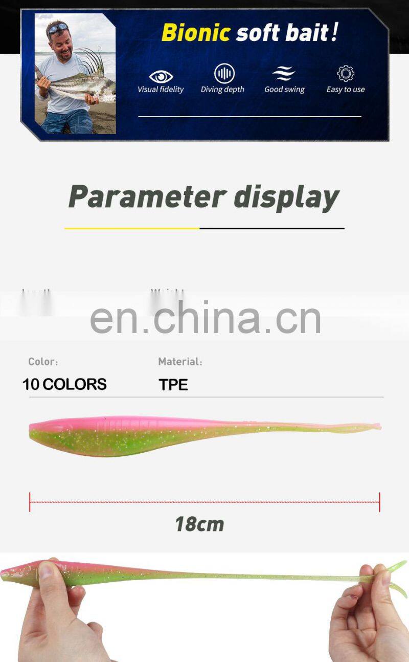 JOHNCOO 3pcs Floating TPE Soft Bait Custom Fishing Lure 180mm V-shape Split Tail Swimbait Worm Freshwater Fishing