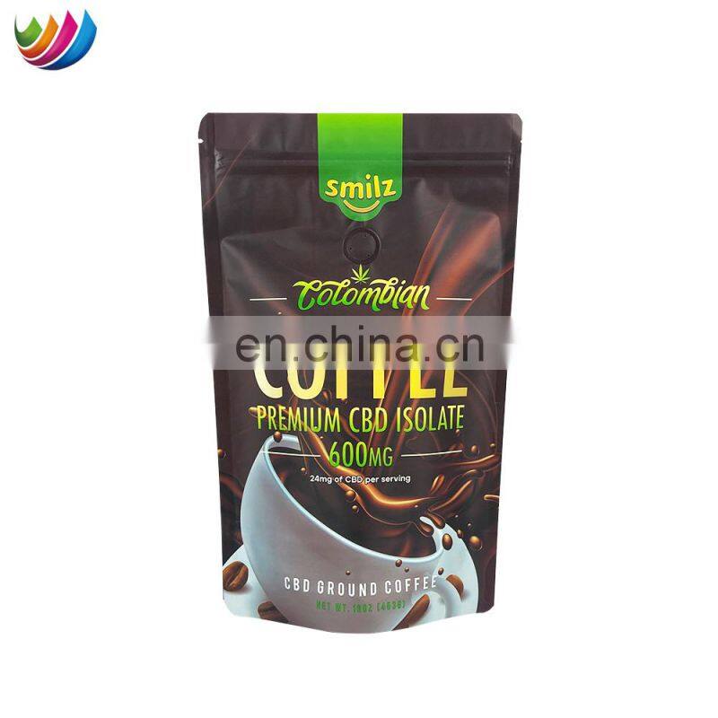 Custom printed 50g 250g 500g 1kg stand up pouch packaging wholesale coffee bag with valve and zipper