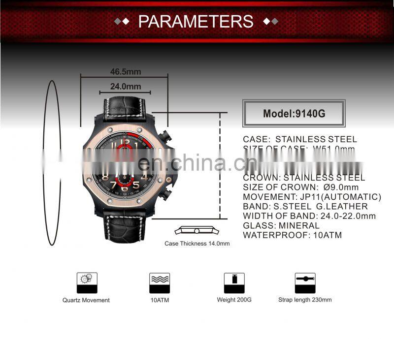 Japan movt quartz stainless steel back waterproof men leather oem watch