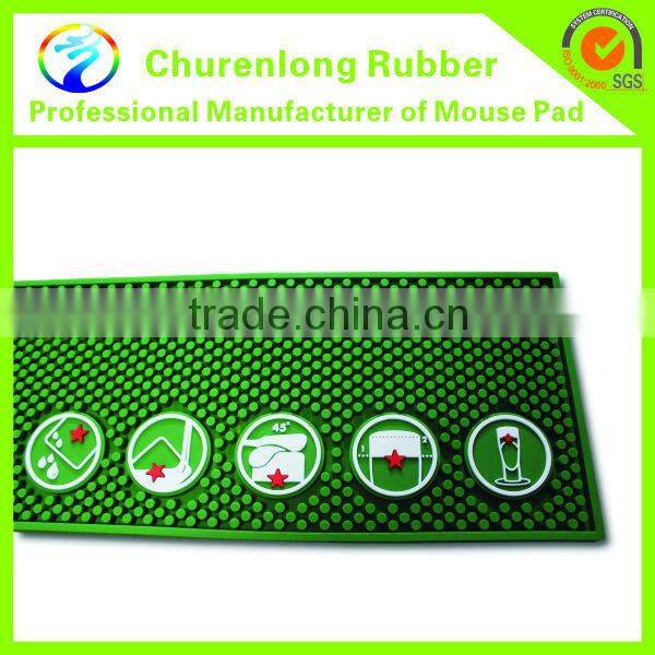 2016 Hot Selling Logo Branded Embossed Custom Anti Slip Soft PVC Beer Bar Mat