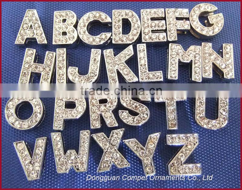 Wholesale DIY Letters Zinc Alloy Accessories 10mm Full Diamond Rhinestone Slide English Letters