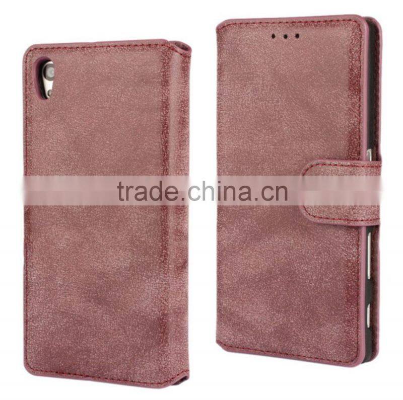 PU leather with magnet stand case Vintage Retro Dull Polish Folio Flip holder cover for Sony Xperia Z5