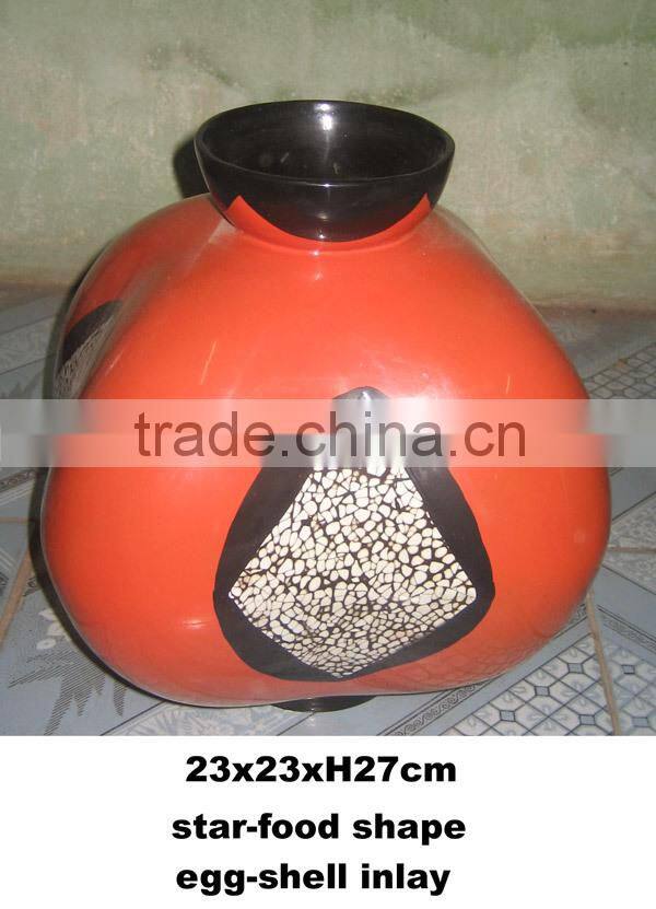 An unique design: A 23X23xH27cm star-food Vietnam lacquer vase with egg-shell inlay