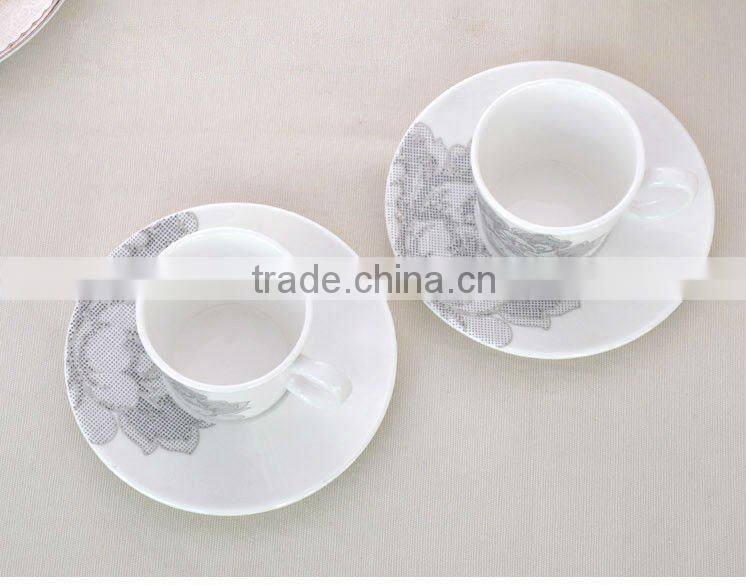 Lovely design bulk ceramic porcelain coffee cups with cup saucers and ladle