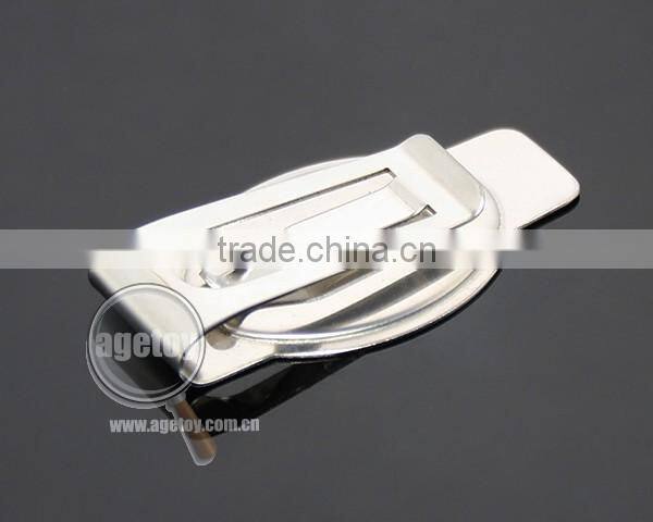 Promotional Oval Shaped Stainless Steel Metal Brown Leather Money Clip