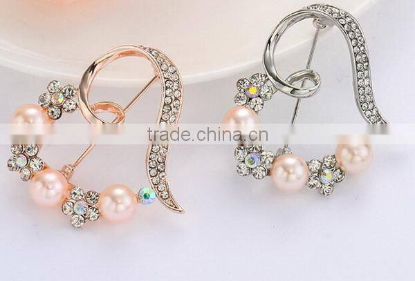 fahsion Heart with Pearl crystal flower Pin Brooch