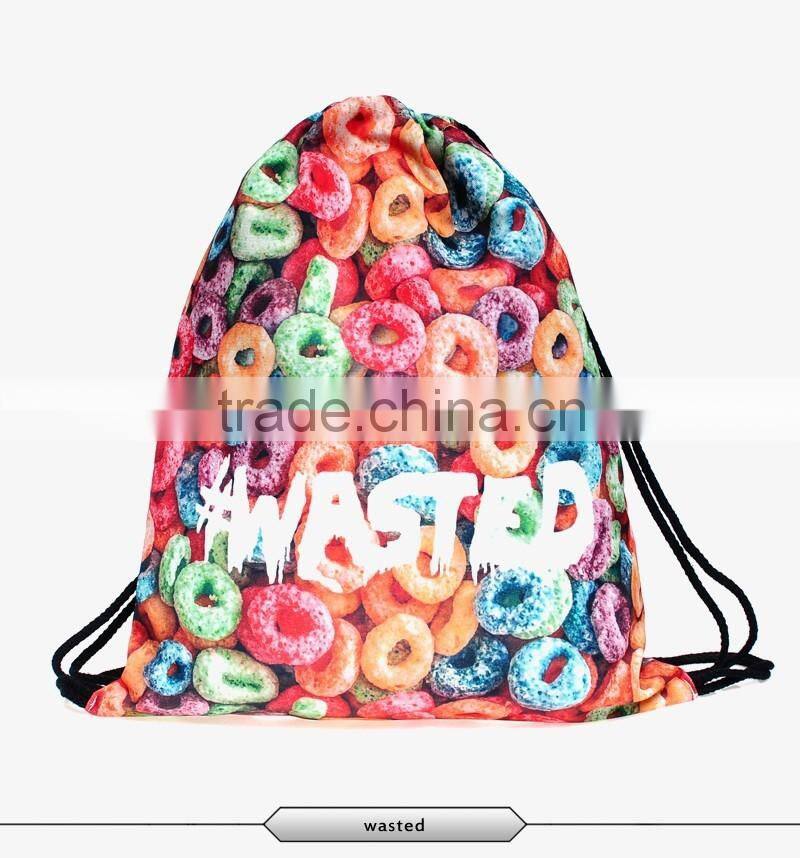 Waterproof polyester 3d printing candy design drawstring backpack