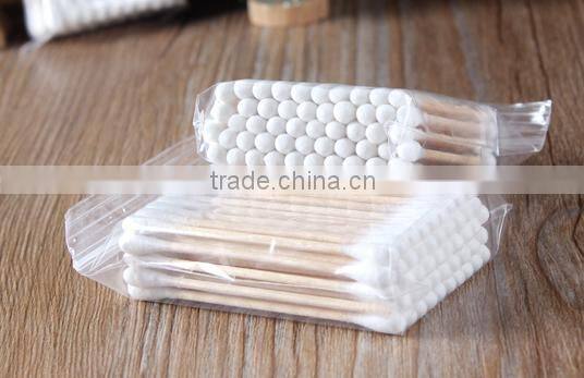 50pcs Double Ends Brich Wood Stick Cutton Disposable Beauty Clean Makeup Swabs