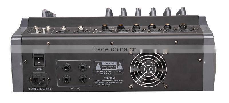 8 channels mixer console for studio stage with amplifier+display+USB