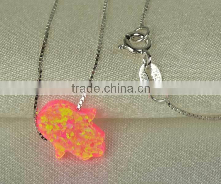 Fashion 11x13mm OP55 Gold Plating sterling silver pink synthetic opal hamsa halskette