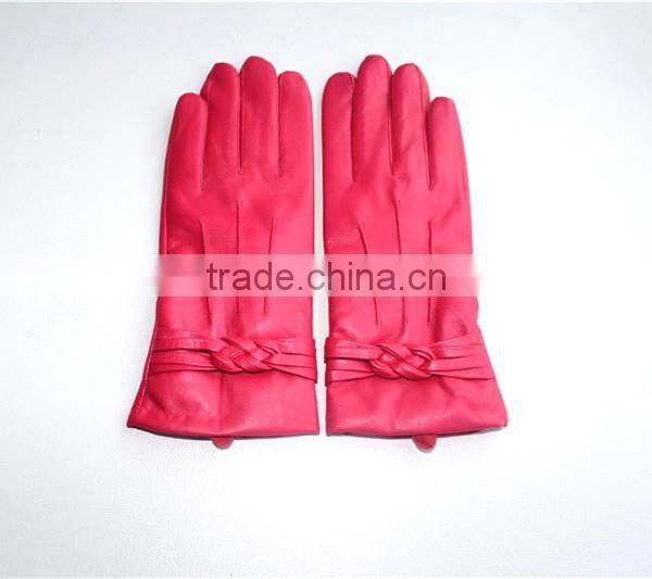 Hot Product Fashion Pink Leather Glove Wholesale With Bow On Cuff