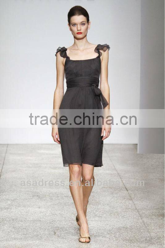 2014 New Style Cap Sleeve with Sash in the waist Tulle Gown China Bridesmaid Dresses (BDAM-4006)