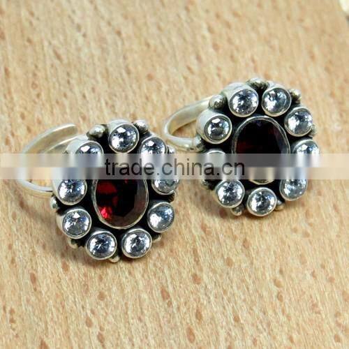 Make A Wish !! Red CZ_White CZ 925 Sterling Silver Toe Ring, Sterling Silver Jewelry, Handmade Toe Rings