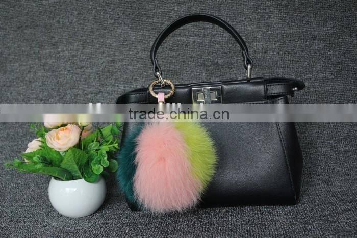 13cm genuine whole fox fur ball for bag/car keychain handmade fox fur ball poms key ring wholesale