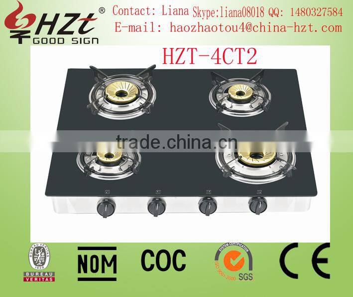 Hight Quality Outdoor Tempered Glass table top 4 gas burner gas cooker
