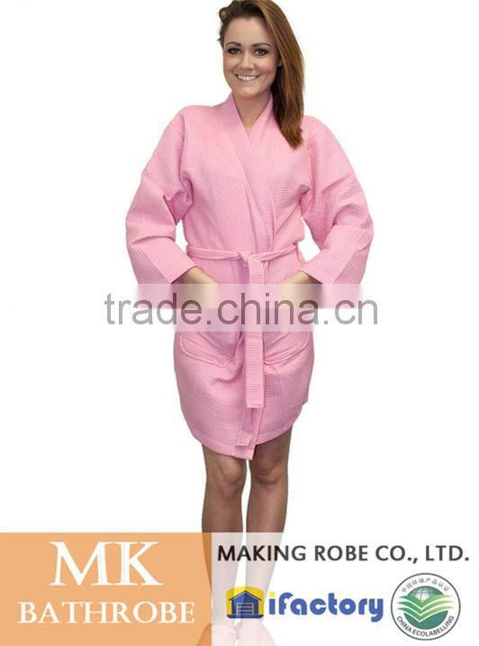hot selling summer dressing gown, Japanese kimono blue cotton waffle bathrobes