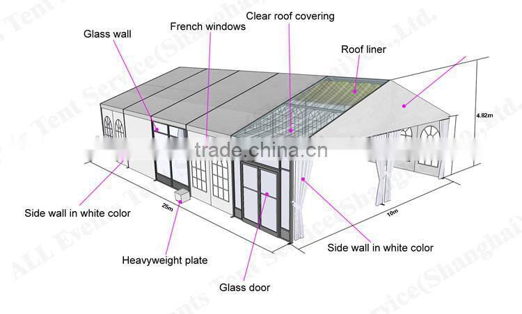 Outdoor party tent with ABS solid walls or glass walls
