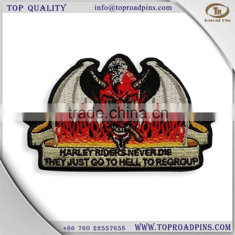 cheap custom fabric embroidery named patches with self-adhesive ( hot cut edge )