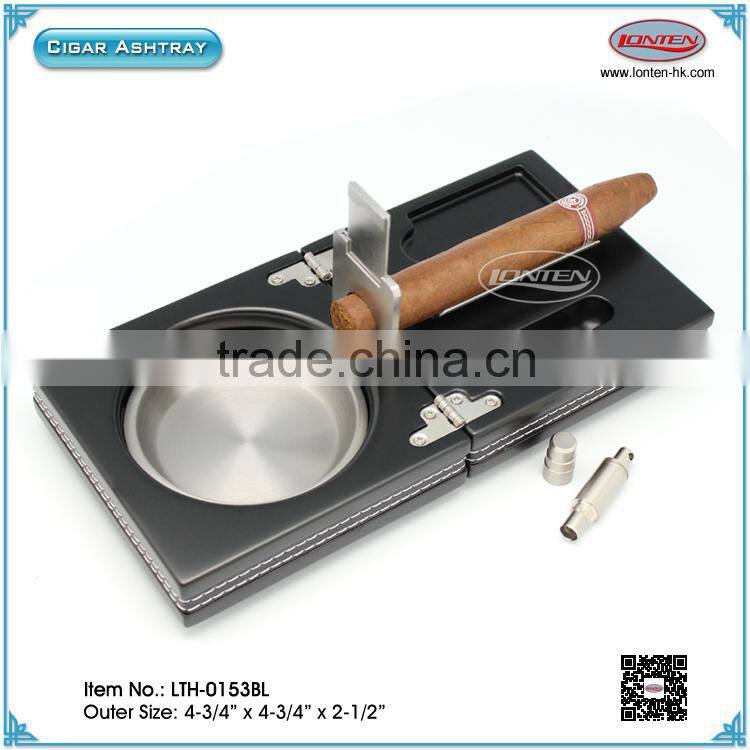 luxury customizedprinting logo diy wood and leather cigar ashtray