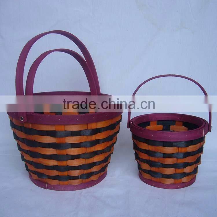 Handwoven wooden christmas decorative basket with handle