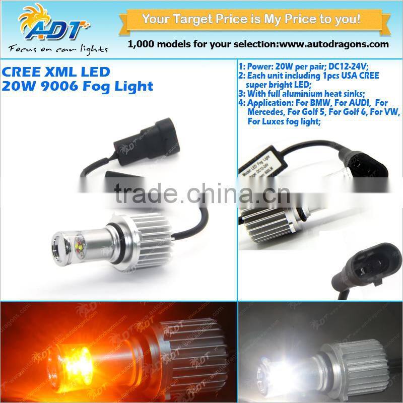 Hot sell 20W USA CR LED fog light dual color H8/H10/H11/9005/9006/H16 color changing fog lamp canbus headlights for VW for Golf5