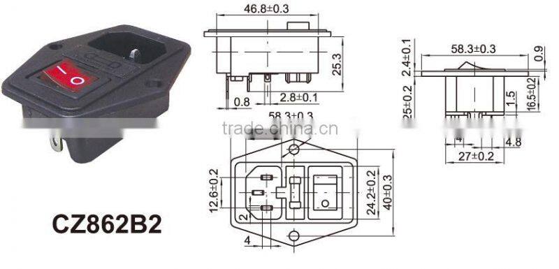 IEC AC power socket with fuse and ON/OFF switch,High Quality 12V DC Power Connector