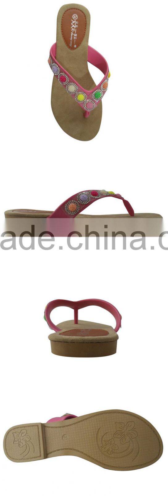 fuzzy summer newest style flower with rhinestone female slipper