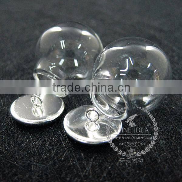 round vintage style silver bulb vial glass bottle with 20mm open mouth DIY pendant charm glass dome supplies 1820284