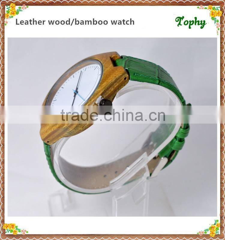 Trade Assurance Bamboo Wooden Watches 2016 New Products Men's With Genuine Leather Band Luxury