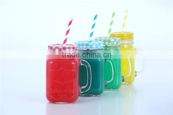 colored Clear mason jar mug with handle and straw lid cock design 16oz