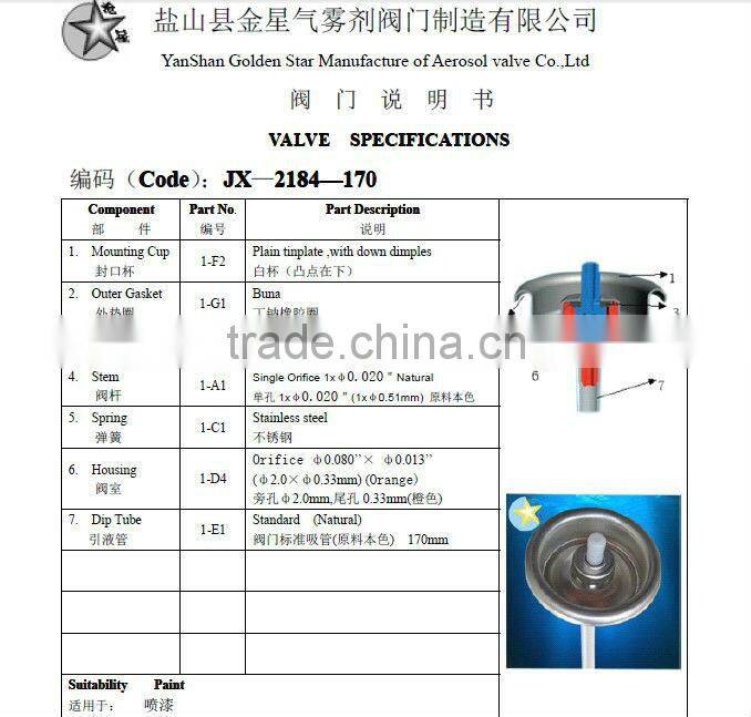 metal paint aerosol spray valve made in China