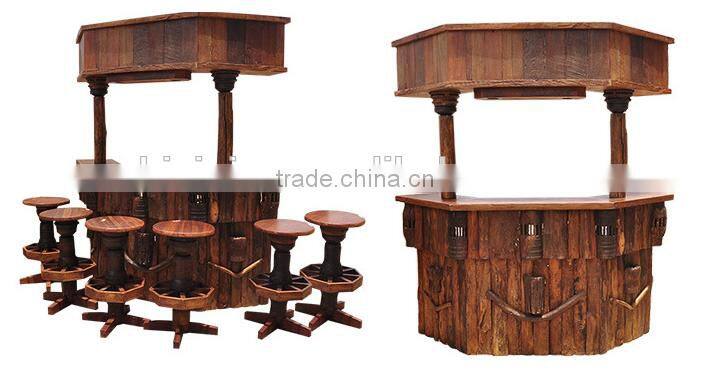Thailand Style Bar Counter and Chairs Set, Restaurant/Hotel/Club Bar Furniture, Solid Wood Bar Table and Chairs (BF01-X1170)