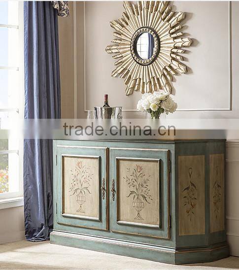 Vintage Style Living Room Coffee Table With Hand Painted, Leisure Wooden Curio Side Table