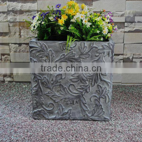 Fiberglass Relief Flower French Square Box Planter