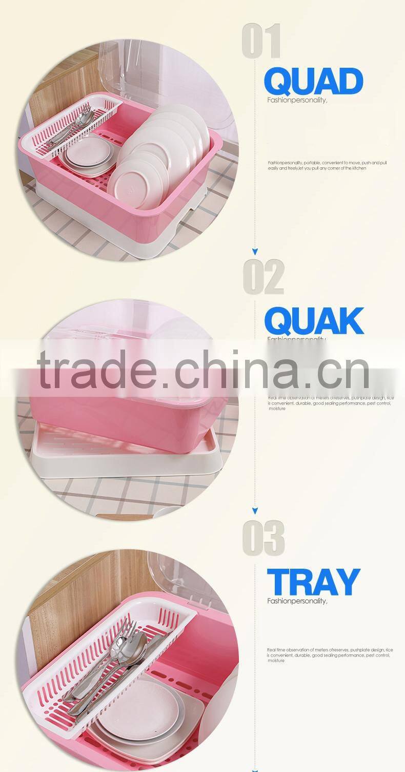 Double-deck plastic kitchen drain rack dishes water lid organizer bowl shelf