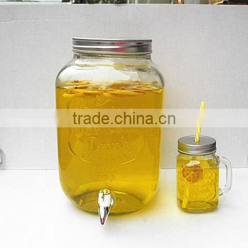 8L circleware ice cold embossed glass beverage dispenser mason mug set