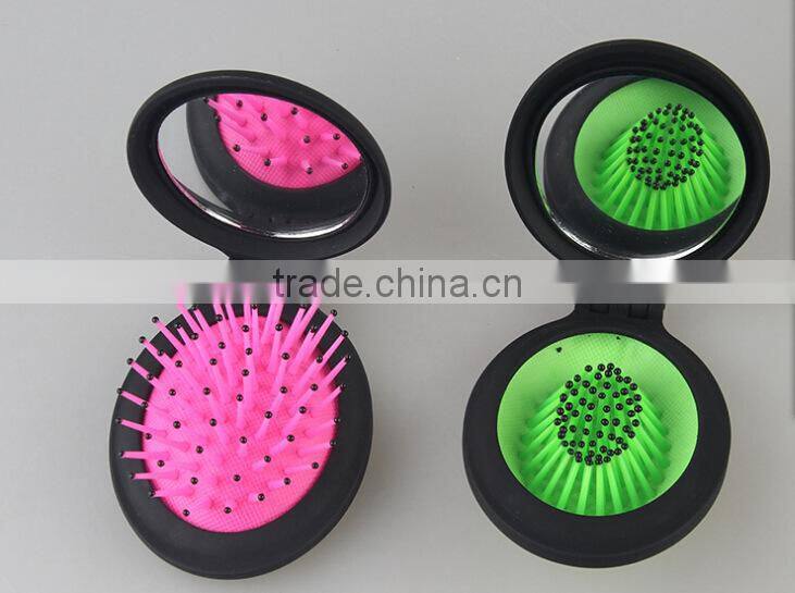 Two in one massage comb & mirror, portable cosmetic comb, travel type folding airbag comb