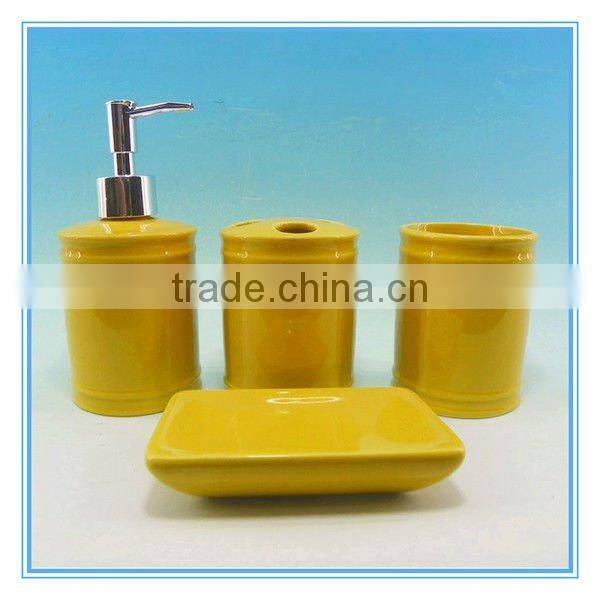 Hot sale round yellow dehua 4pcs ceramic bathroom set