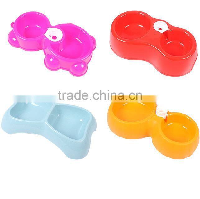 cute Double dog feeding dish / plastic double dog water dish /custom plastic double dog food bowl
