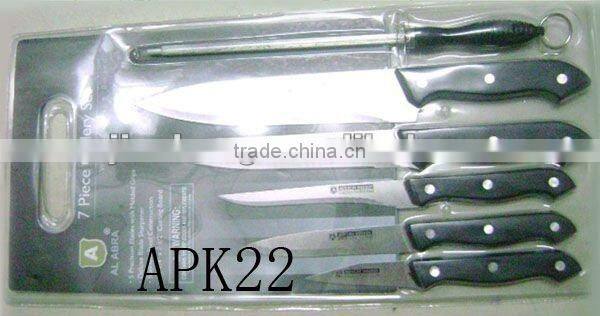 black handle knives set with block