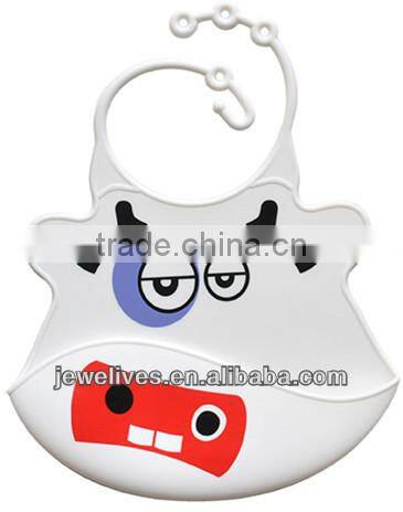 Waterproof Silicone baby Bibs with crumb catcher with animal shape bib