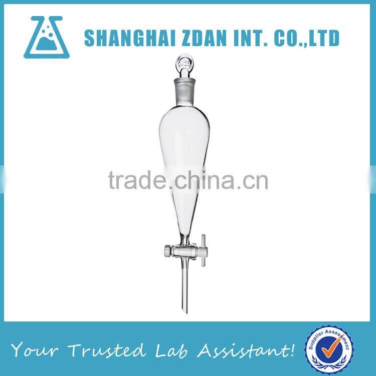 High Borosilicate Glass Pear Shaped Separatory Funnel, PTFE Stopcock