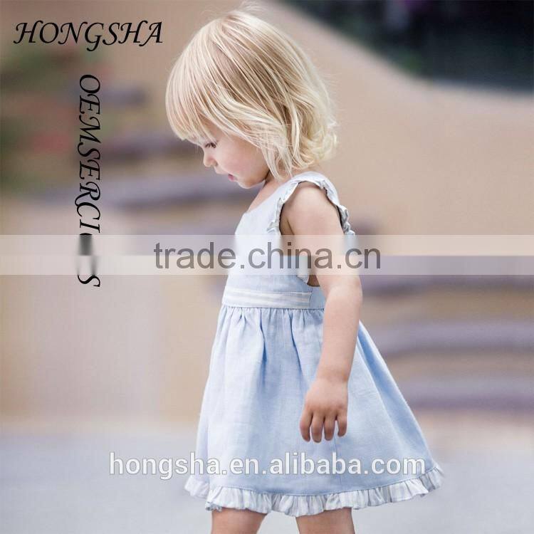 Tee Girls Pale Blue Linen Pinafore Dress with Knickers Baby Girl Party Dress Children Frocks Designs HSD7840