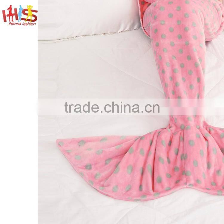 Pink Polka Dot Cute Mermaid Blanket Customize Mermaid Tail Blanket HSB7566