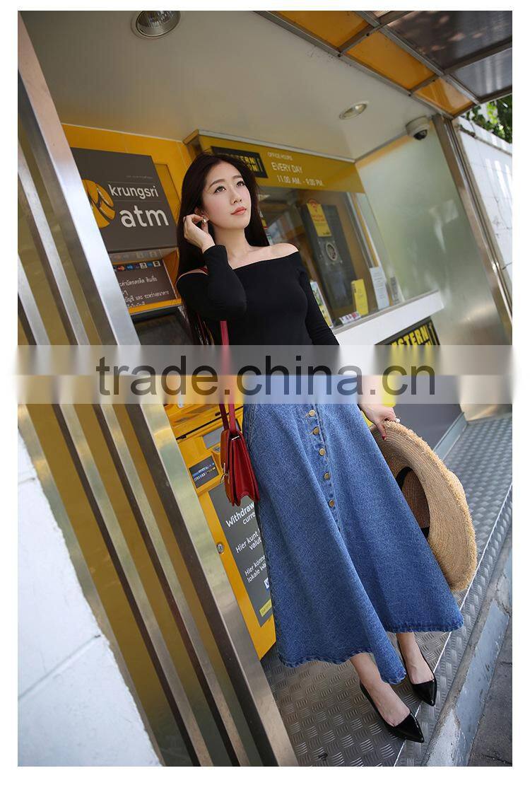 2017 new fashion ladies long denim skirts long jeans skirts