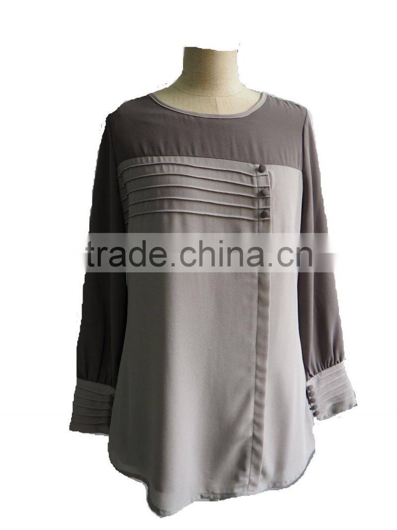 Malay style Round Collar Long Sleeve Orange Chiffon Shirt Blouse