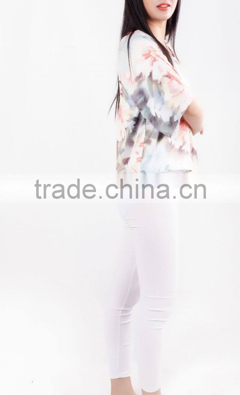 2015 Charming summer crew neck elbow-length sleeve floral casual women dress