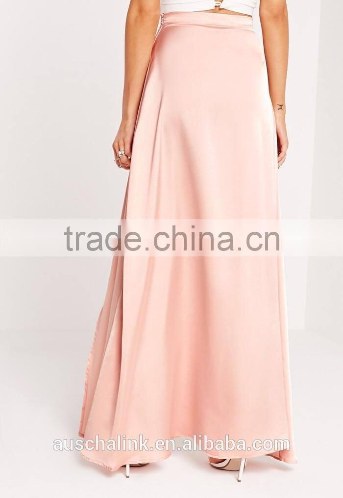 cheap fashion pink elegant satin magic wrap maxi skirt wholesale