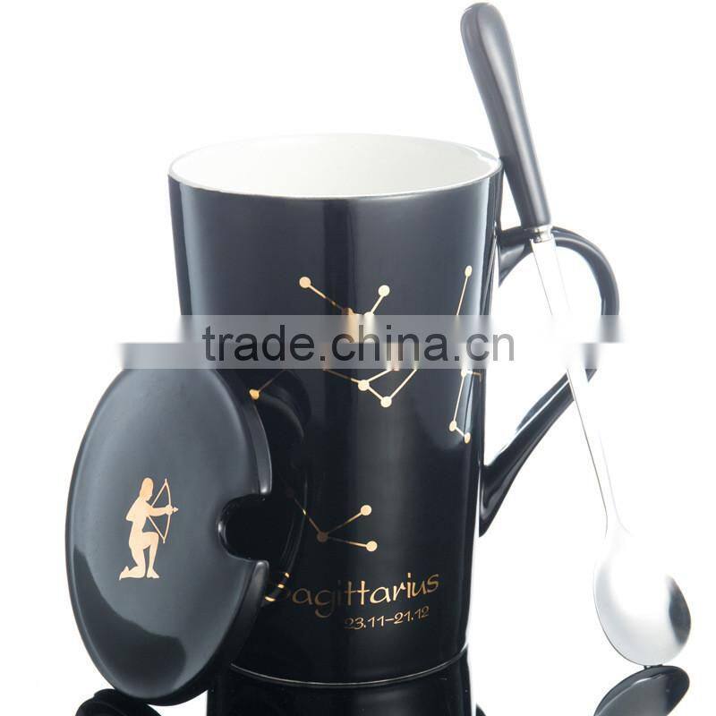 2017 Hot Sell 420 ML Ceramic Tea Cup Coffee Cup Mug Cup With Lid And Spoon