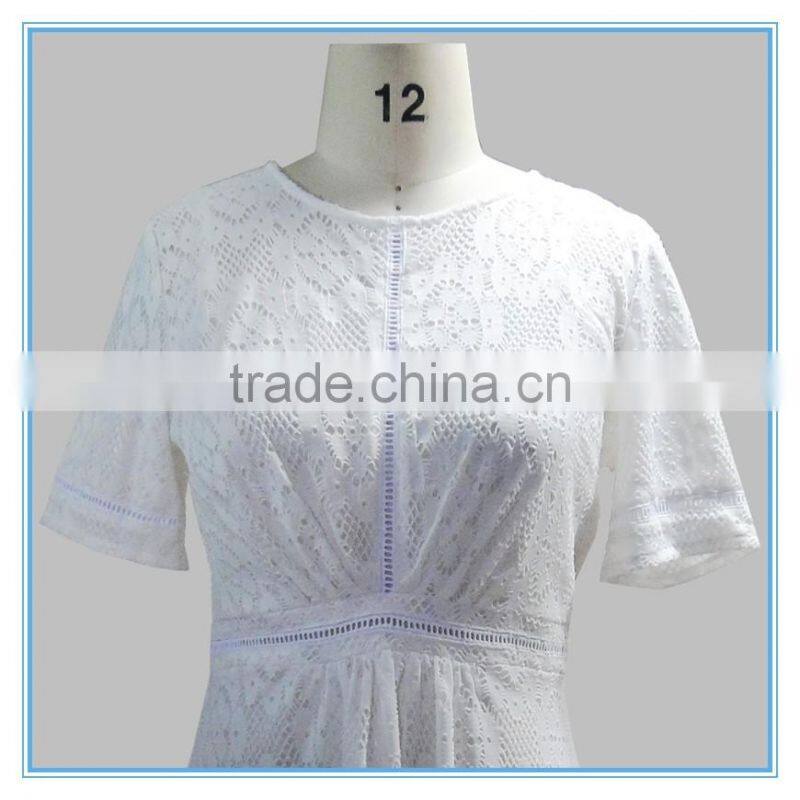 European Summer Fashion Elegant White Lace Cotton Dress Pattern Wholesale